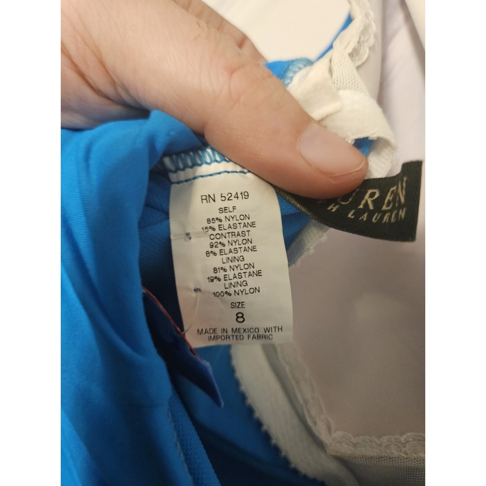 Lauren Ralph Lauren Blue Flyaway Bandeau One-Piece Swimsuit Sz 8 - Picture 5 of 6
